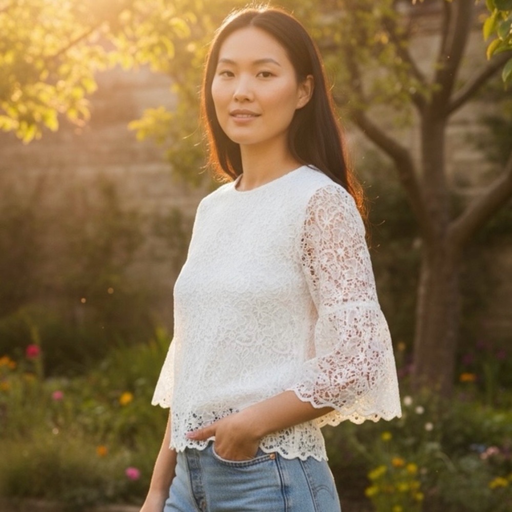 Zara Lace Flared Sleeve Blouse